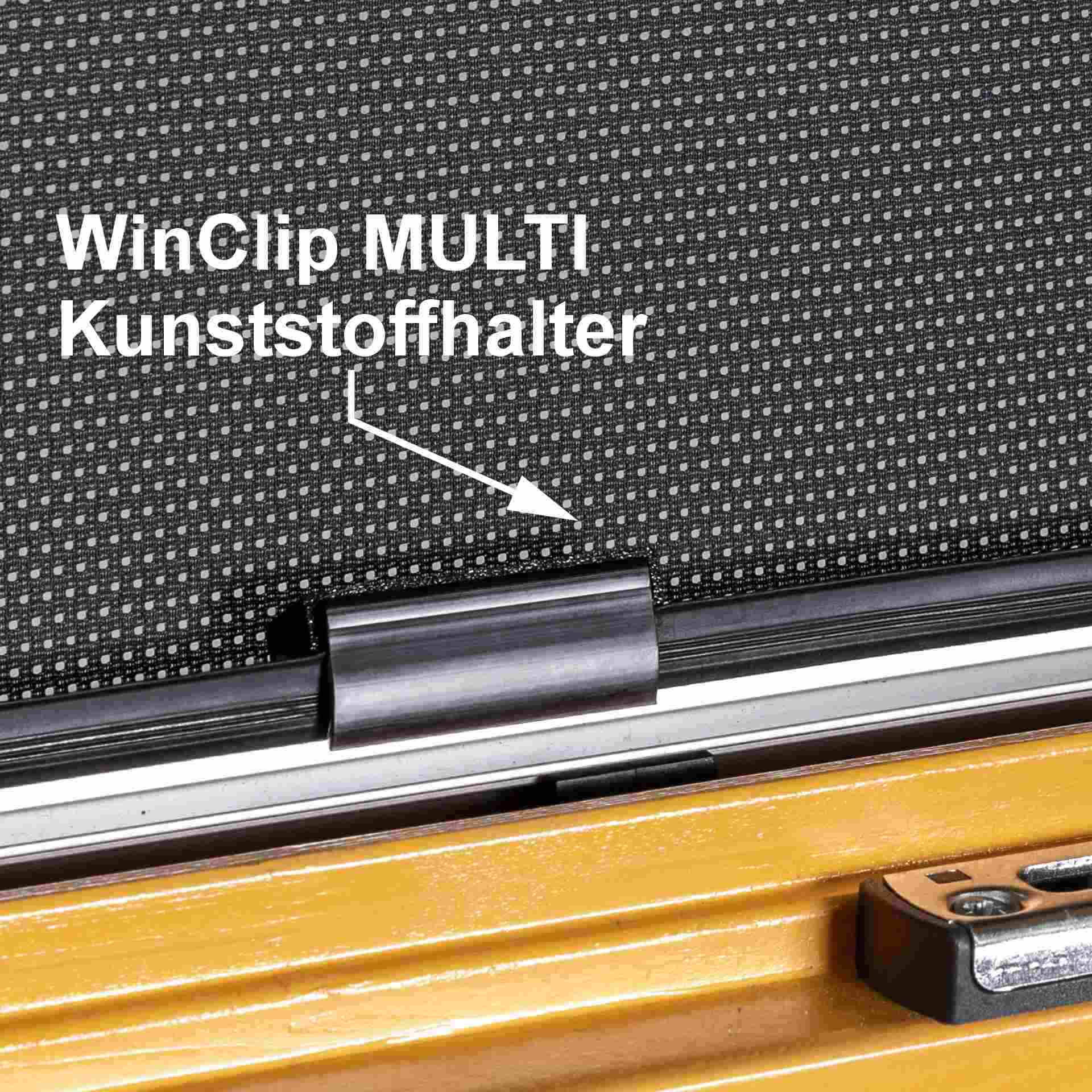 ein WinClip Multi Halter ist am Fenster befestigt